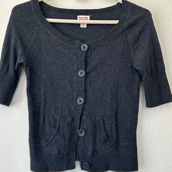 Vintage Mossimo cardigan knit short sleeve fitted Y2K pockets sweater gray S - Picture 3 of 14